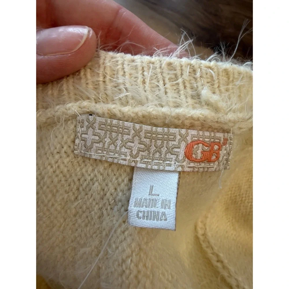 GB Cream Fuzzy Eyelash‎ Balletcore Sweater Dress L Soft Girl Stretch Nylon Cozy